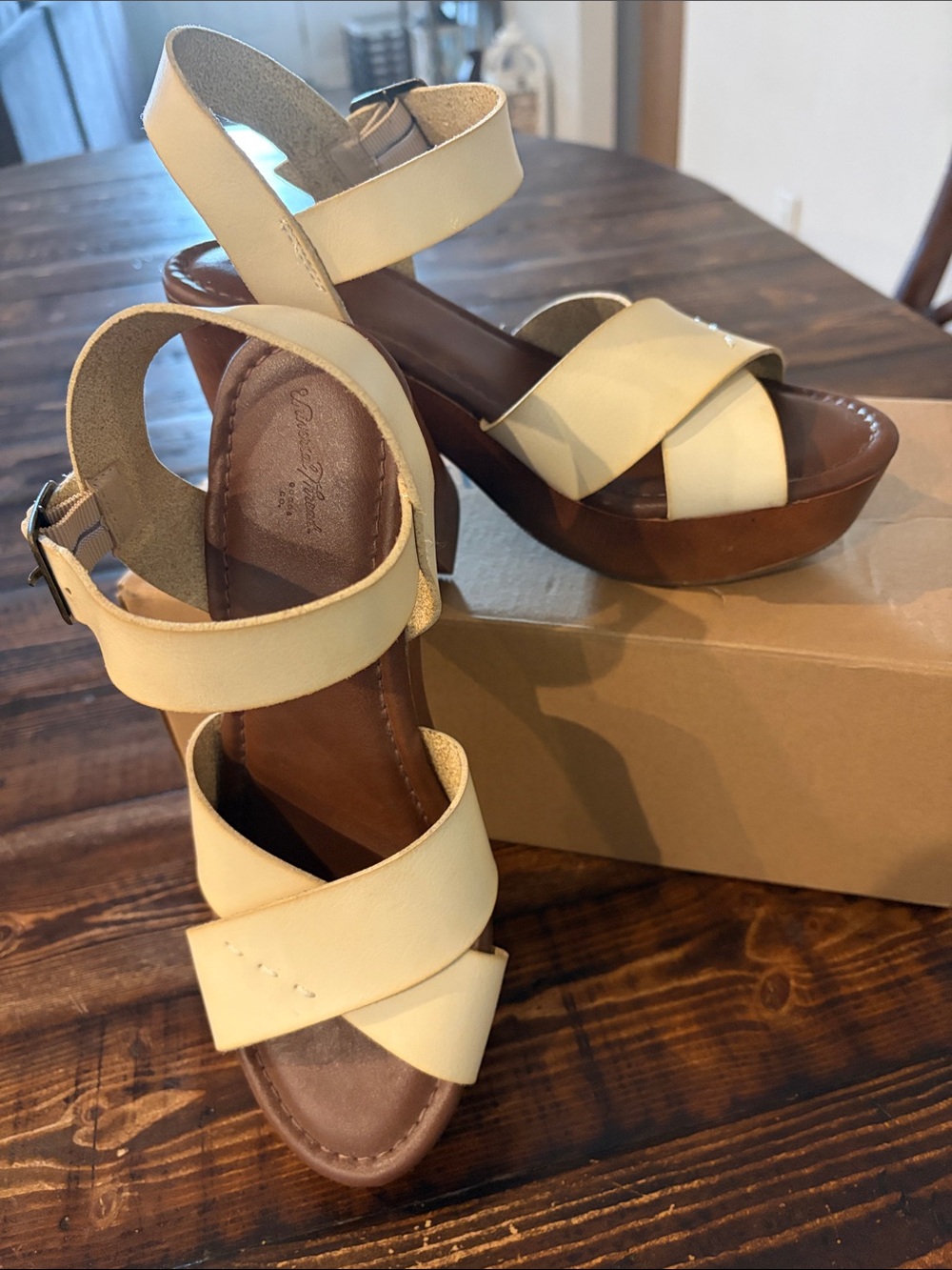 Target Cream 1970’s Style Platform Cross-Strap Sandals